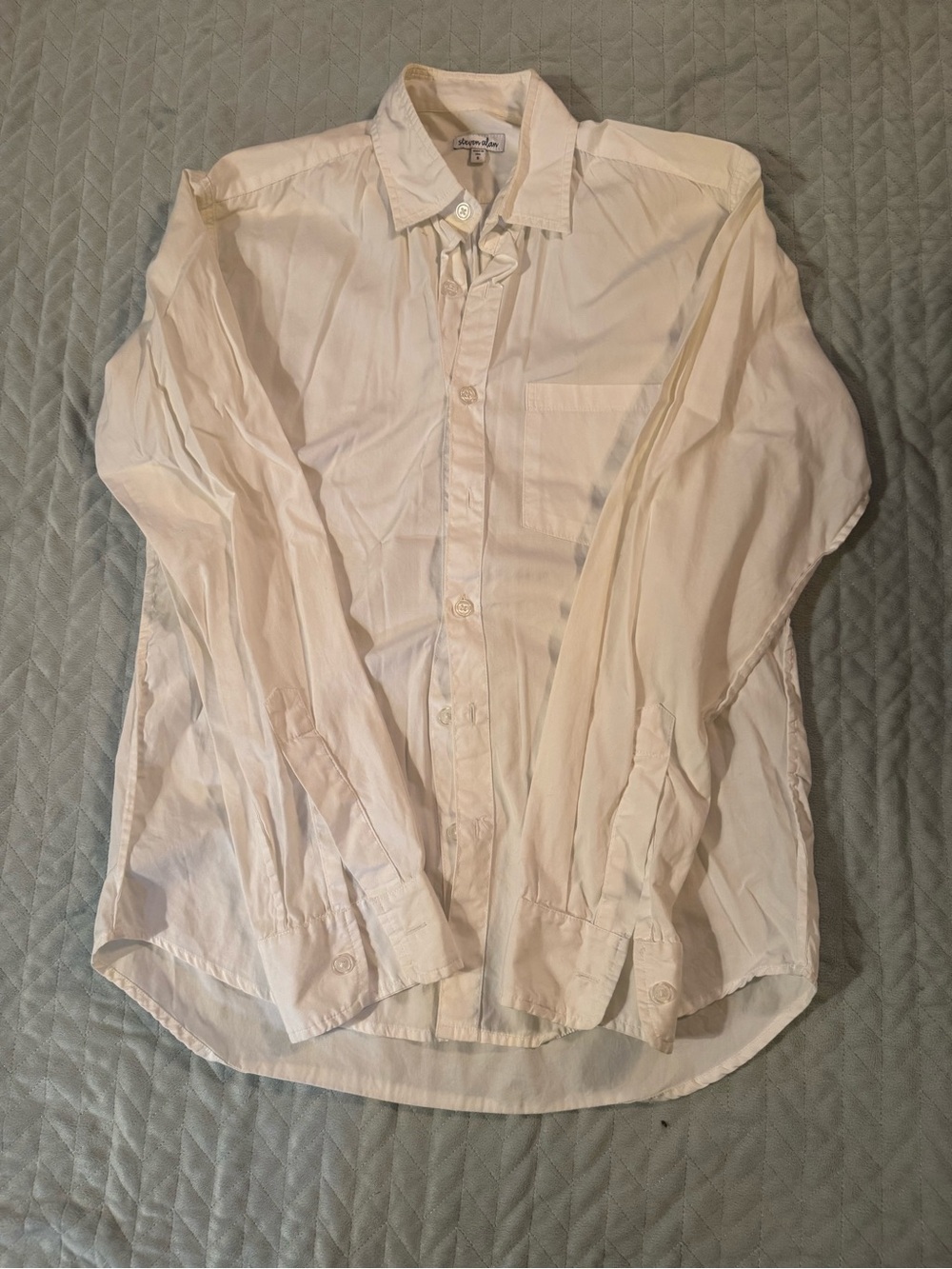 Steven Alan White Cotton Button-Down Dress Shirt